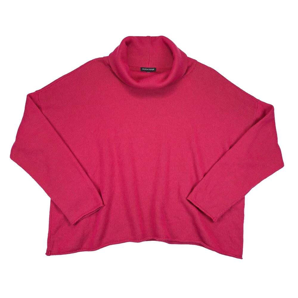 Eileen Fisher Cashmere Cotton Turtleneck Sweater Womens M Pink Boxy Oversized